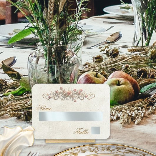 Elegante Roos Scroll & Hart Monogram - Crème Plaatskaartje