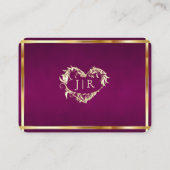 Elegante Roos Scroll & Hart Monogram - Plum Plaatskaartje (Achterkant)