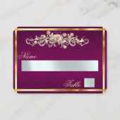 Elegante Roos Scroll & Hart Monogram - Plum Plaatskaartje (Voorkant)