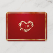Elegante Roos Scroll & Hart Monogram - Rood Plaatskaartje (Achterkant)