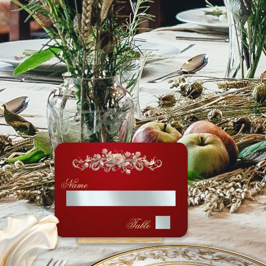 Elegante Roos Scroll & Hart Monogram - Rood Plaatskaartje
