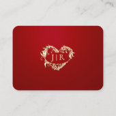 Elegante Roos Scroll & Hart Monogram - Rood Plaatskaartje (Achterkant)
