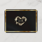 Elegante Roos Scroll & Hart Monogram - Zwart Plaatskaartje (Achterkant)