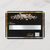 Elegante Roos Scroll & Hart Monogram - Zwart Plaatskaartje (Voorkant)