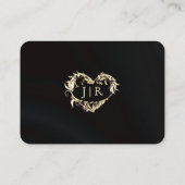 Elegante Roos Scroll & Hart Monogram - Zwart Plaatskaartje (Achterkant)