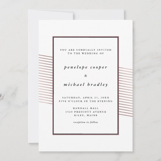 Elegante Roos Stripes bruiloft Kaart (Voorkant)