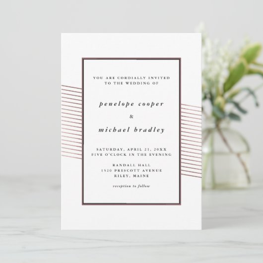 Elegante Roos Stripes bruiloft Kaart (Staand voorkant)