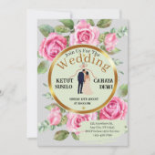 Elegante Roos-thema bruiloft met bruid en bruidego Kaart (Voorkant)