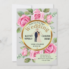 Elegante Roos-thema bruiloft met bruid en bruidego Kaart