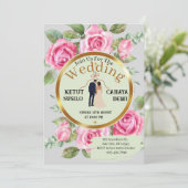 Elegante Roos-thema bruiloft met bruid en bruidego Kaart (Staand voorkant)