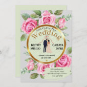 Elegante Roos-thema bruiloft met bruid en bruidego Kaart (Voorkant / Achterkant)