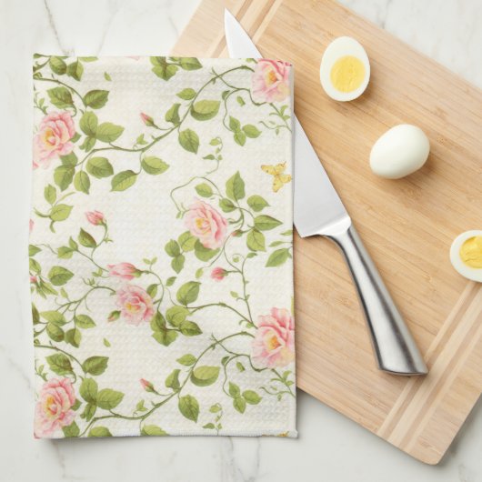 Elegante Roos Vine Flourish keukenhanddoek (Quarter Fold)