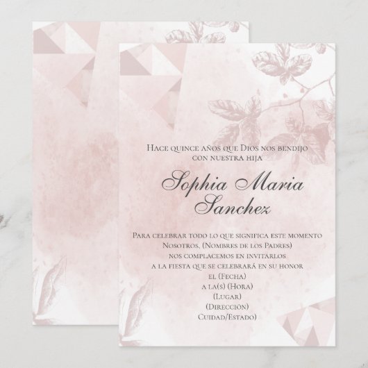 Elegante rosa oro rosa florale español fraseología kaart (Voorkant / Achterkant)