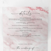 Elegante Rosa Petal Roze Metallic Marmeren bruilof Drieluik Uitnodiging (Binnenzijde eerst)