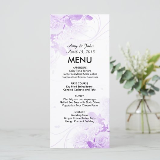 Elegante rose boeket bruiloft menu vr4 (Staand voorkant)