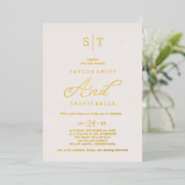 Elegante Rose Goud Folie | Blush Monogram Huwelijk Uitnodiging