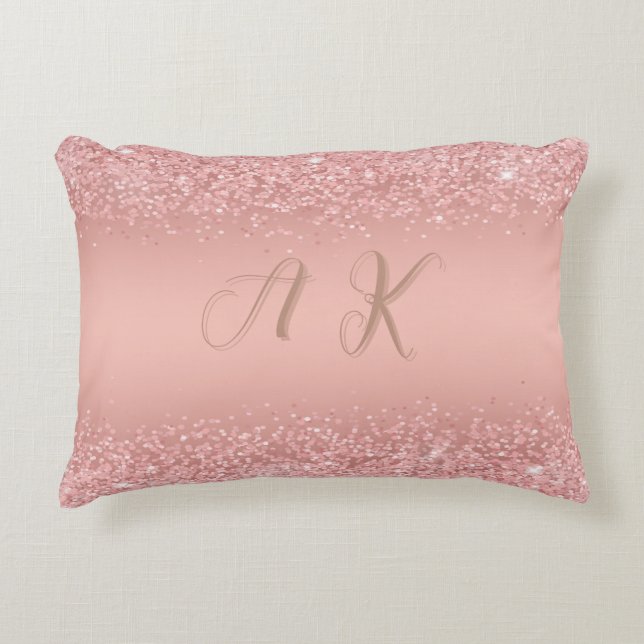 Elegante Rose Goud Luxe Glans Monogram Accent Kussen (Voorkant)