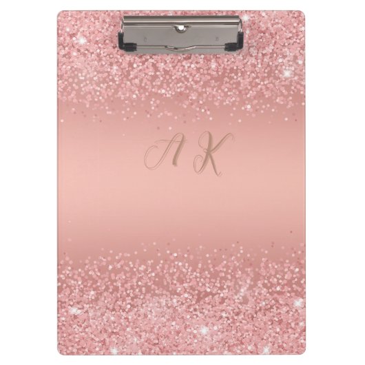 Elegante Rose Goud Luxe Glans Monogram Klembord (Voorkant)