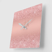 Elegante Rose Goud Luxe Glans Monogram Vierkante Klok (Hoek)