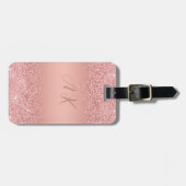 Elegante Rose Goud Luxe Schittering Monogram Bagagelabel (Voorkant horizontaal)