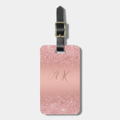 Elegante Rose Goud Luxe Schittering Monogram Bagagelabel (Voorkant verticaal)