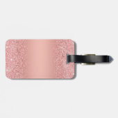 Elegante Rose Goud Luxe Schittering Monogram Bagagelabel (Achterkant horizontaal)