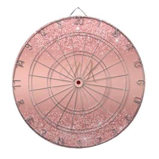 Elegante Rose Goud Luxe Schittering Monogram Dartbord (Voorkant)