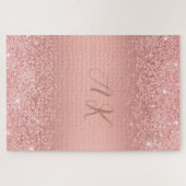 Elegante Rose Goud Luxe Schittering Monogram Legpuzzel (Horizontaal)