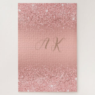 Elegante Rose Goud Luxe Schittering Monogram Legpuzzel