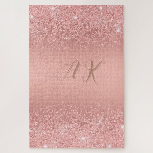 Elegante Rose Goud Luxe Schittering Monogram Legpuzzel (Verticaal)