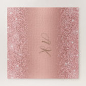 Elegante Rose Goud Luxe Schittering Monogram Legpuzzel (Horizontaal)