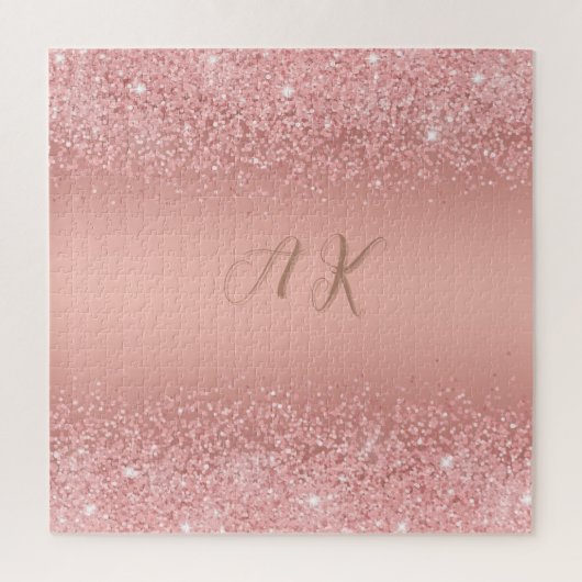 Elegante Rose Goud Luxe Schittering Monogram Legpuzzel (Verticaal)