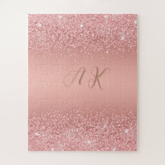 Elegante Rose Goud Luxe Schittering Monogram Legpuzzel (Verticaal)