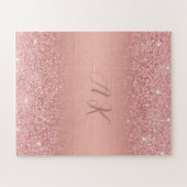 Elegante Rose Goud Luxe Schittering Monogram Legpuzzel (Horizontaal)