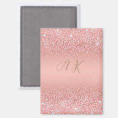 Elegante Rose Goud Luxe Schittering Monogram Magneet (Voorkant / Achterkant)