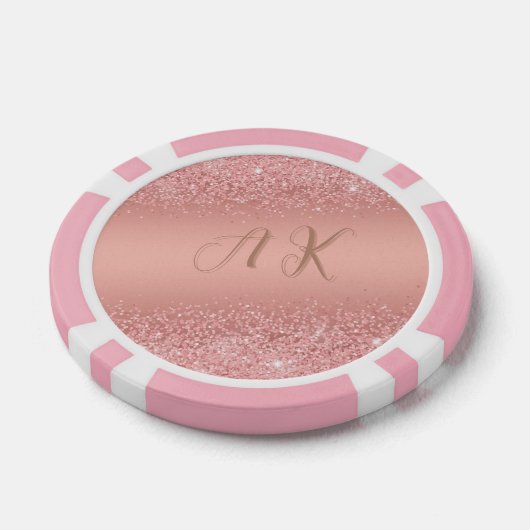 Elegante Rose Goud Luxe Schittering Monogram Poker Chips (Enkel)