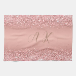 Elegante Rose Goud Luxe Schittering Monogram Theedoek