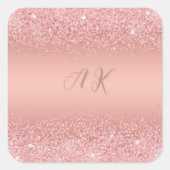 Elegante Rose Goud Luxe Schittering Monogram Vierkante Sticker (Voorkant)