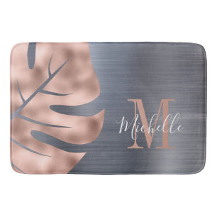 Elegante Rose Goud Zilver Grijs Monogram Badmat