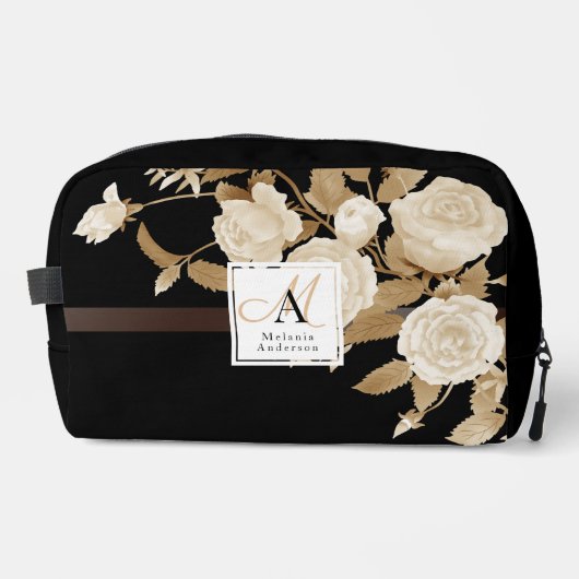 Elegante Rose Goud Zwarte Monogram Toilettasje (Voorkant)