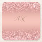 Elegante Rose Gouden Luxe Glans Monogram Kartonnen Onderzetters (Voorkant)