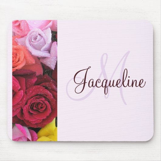 Elegante Rose met Monogram Dames Muismat (Voorkant)