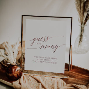 Elegante RoseGoud Calligrafie Raad Hoeveel Kusjes Poster