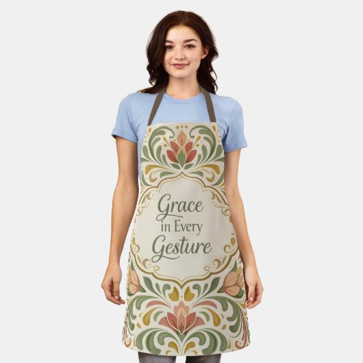 Elegante Rosemaling Bloempatroon met citaat Schort (Gedragen)