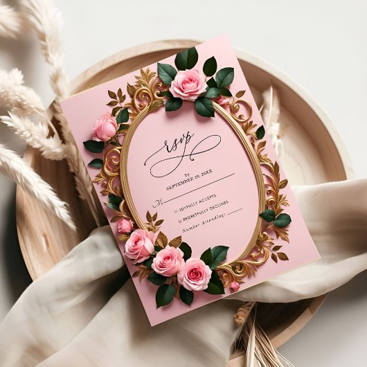 Elegante Rosy Floral Art Nouveau RSVP kaarten