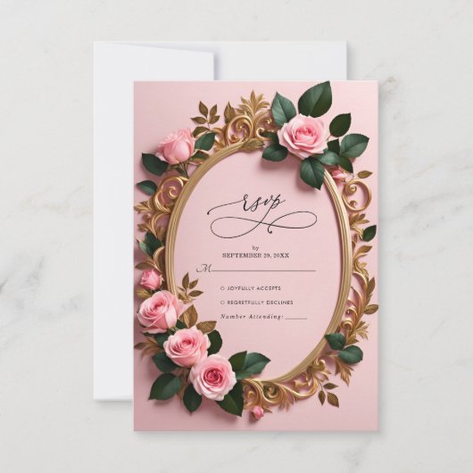 Elegante Rosy Floral Art Nouveau RSVP kaarten (Voorkant)