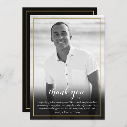 Elegante rouwfoto zwart en wit  bedankkaart (Voorkant / Achterkant)