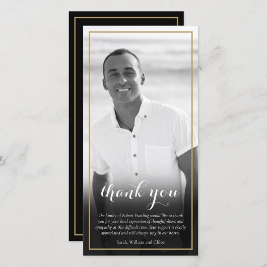 Elegante rouwfoto zwart-wit script bedankkaart (Voorkant / Achterkant)
