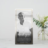 Elegante rouwfoto zwart-wit script bedankkaart (Staand voorkant)