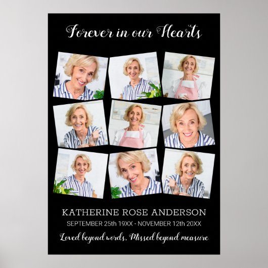 Elegante rouwherinnering 9 foto collage poster (Voorkant)